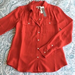 NWT J. Crew Long Sleeve Red Blouse/Top Size 0